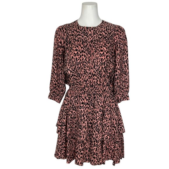 Zadig & Voltaire Rooka Squeleton Dress S Leopard Print Silk Ruffle Tiered Mini - Picture 1 of 12
